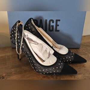 PAIGE Silva Black and White Polka Dot Mesh Heels Size 8.5